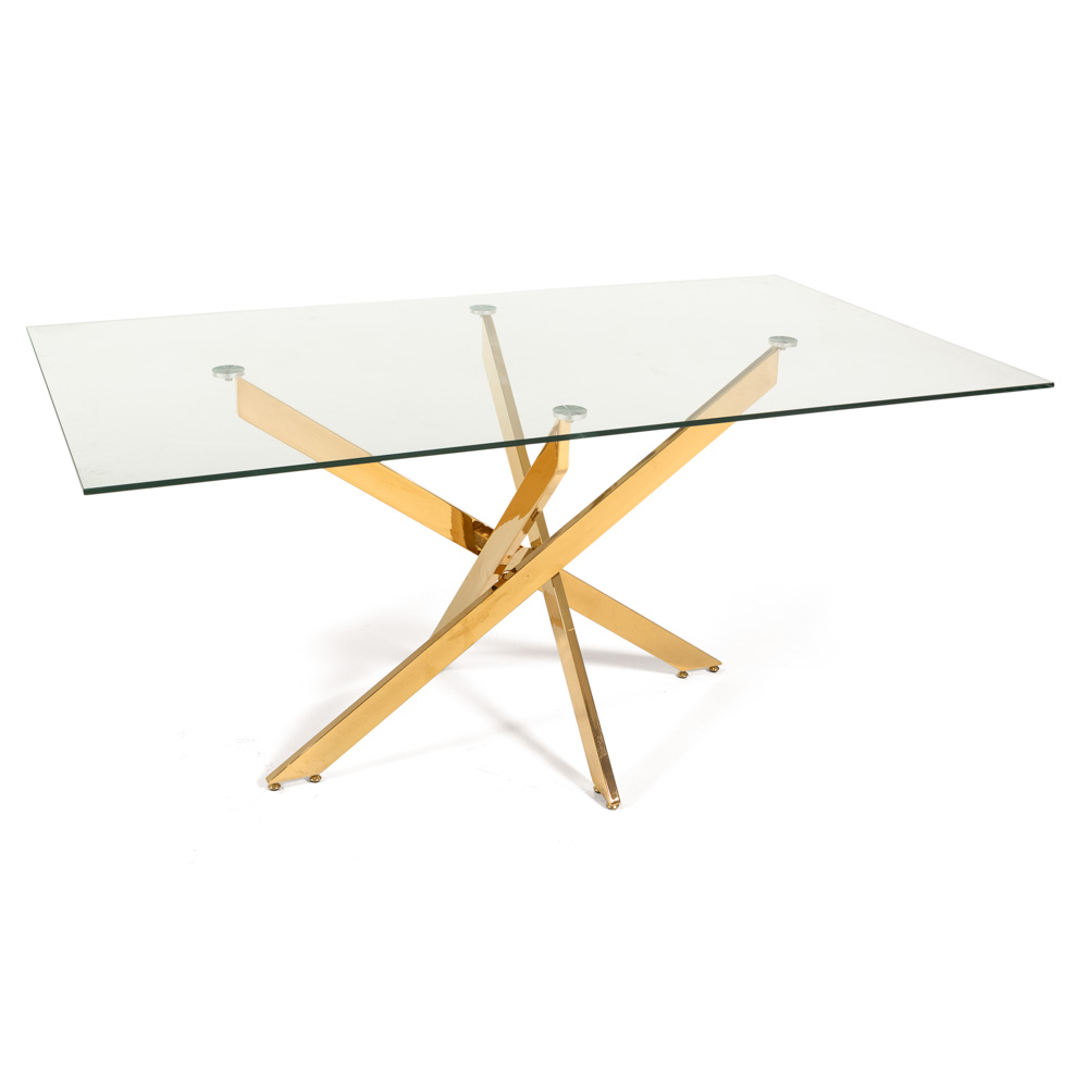 Tavolo Pranzo Rettangolare Piano in Vetro Gambe Incrociate Acciaio 190x60 MORGAN - Foto 15 di 44