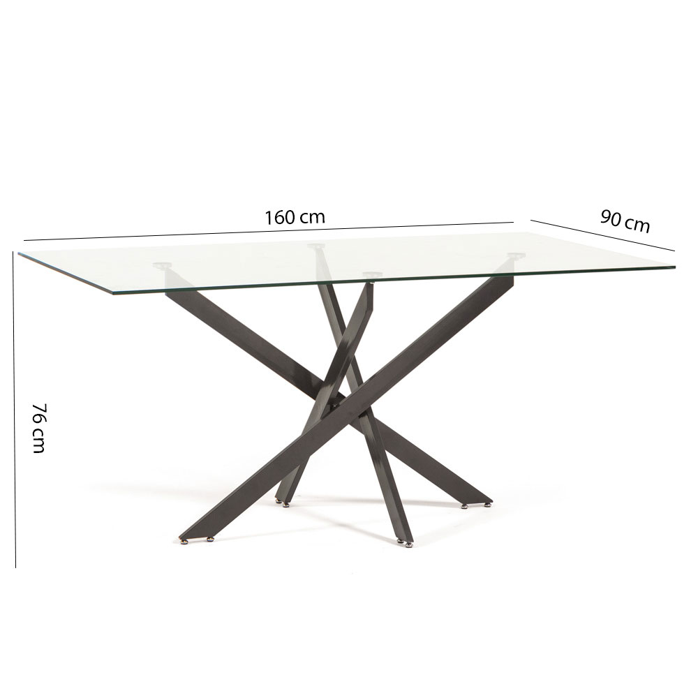 Tavolo Pranzo Rettangolare Piano in Vetro Gambe Incrociate Acciaio 190x60 MORGAN - Foto 22 di 44