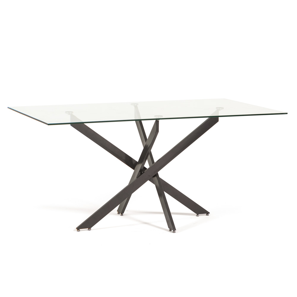Tavolo Pranzo Rettangolare Piano in Vetro Gambe Incrociate Acciaio 190x60 MORGAN - Foto 21 di 44