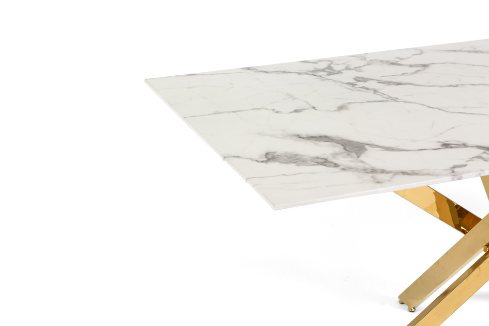 Tavolo Pranzo Rettangolare Piano in Vetro Gambe Incrociate Acciaio 190x60 MORGAN - Foto 33 di 44