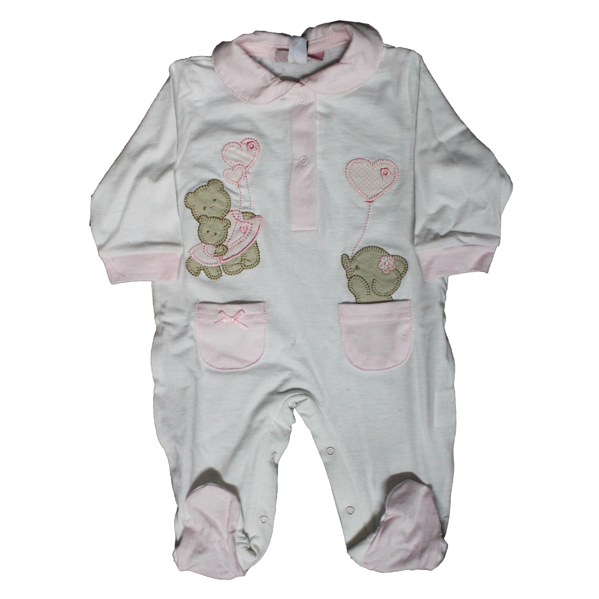 #Pigiama Pagliaccetto Neonato Tutina BATUFFOLINI Bambina Baby COTONE ROSA BIANCO - Foto 3 di 4