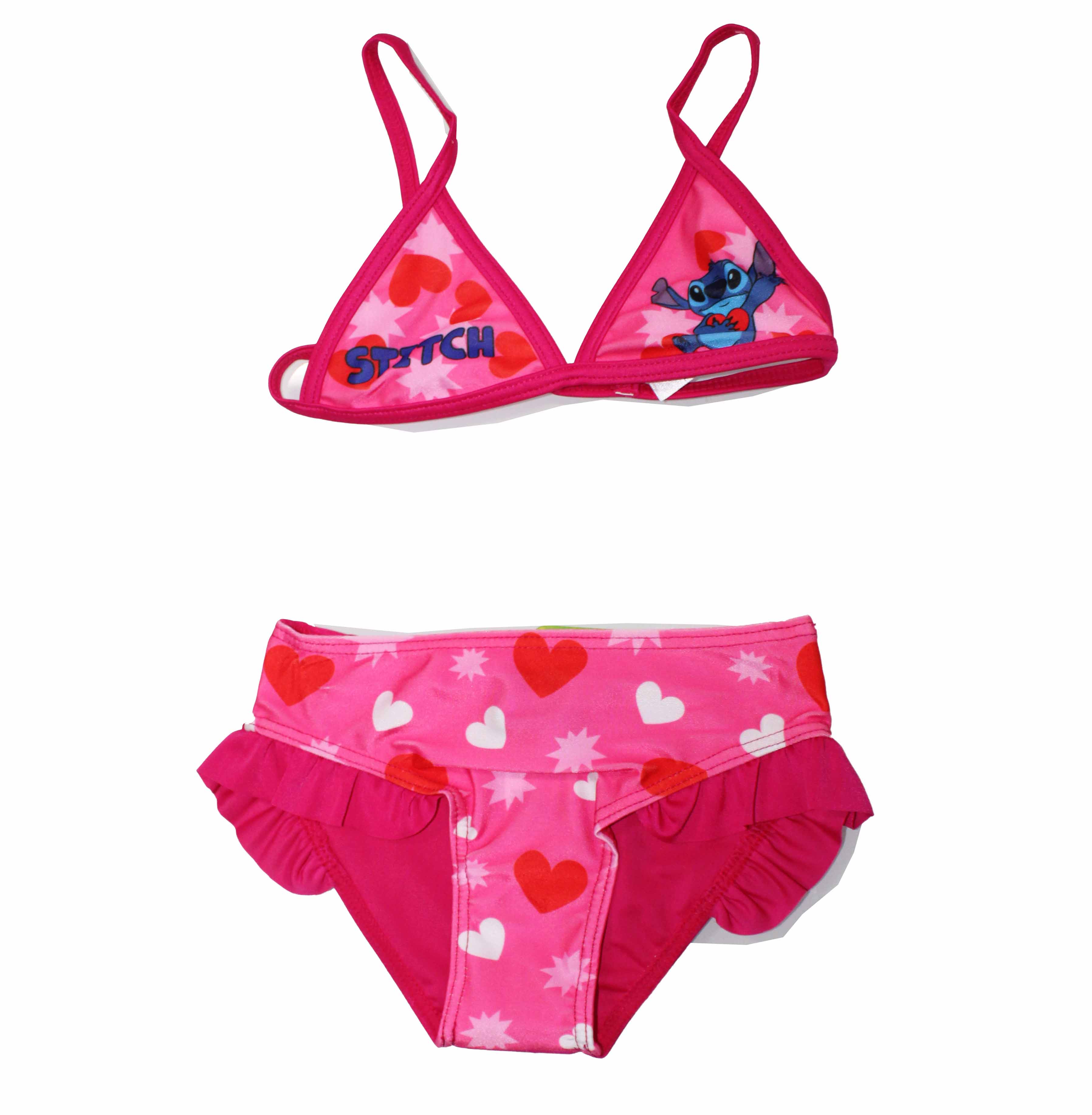 Costume Mare Piscina Bikini Slip Balza Top Triangolino Stelle Cuori Stitch Fuxia - Foto 4 di 5