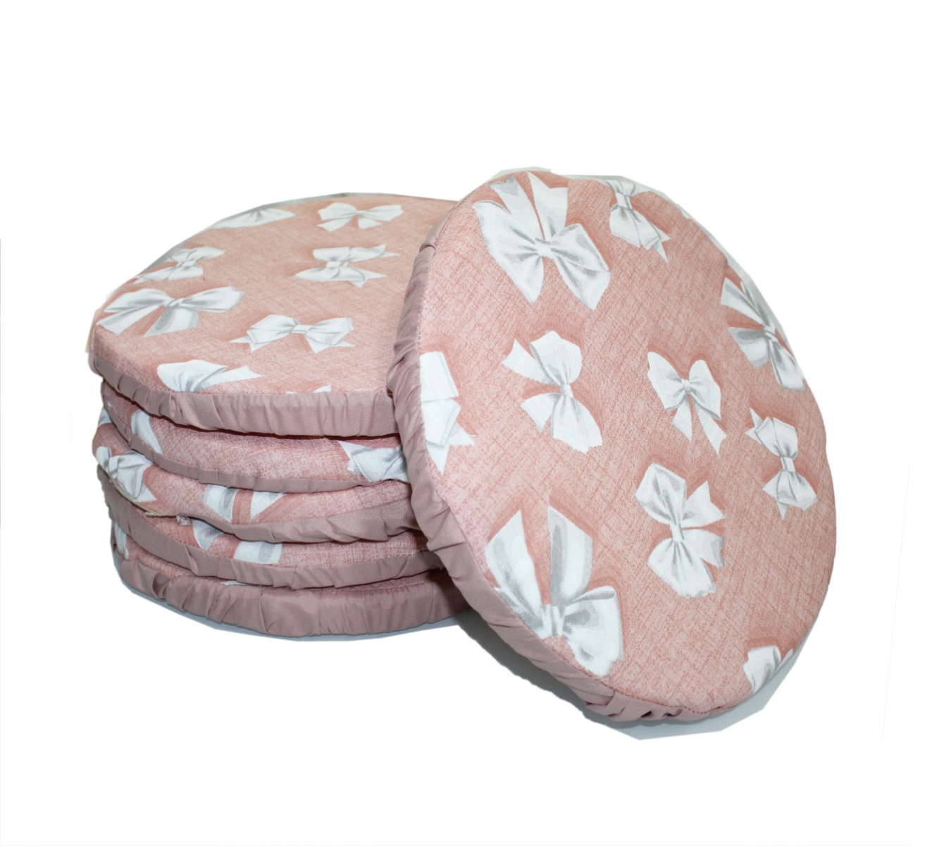 Set 6 Cuscini Sedie Rotondi Imbottiti Elastico Stampa 3D Fiocco Fiocchetti - Foto 4 di 7