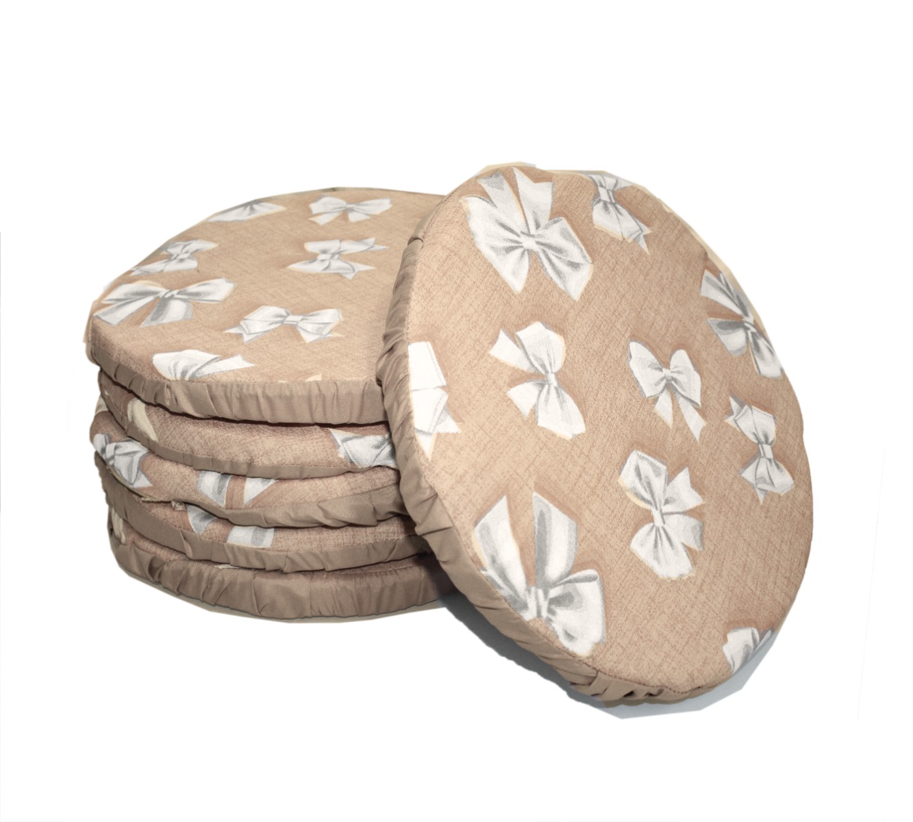 Set 6 Cuscini Sedie Rotondi Imbottiti Elastico Stampa 3D Fiocco Fiocchetti - Foto 6 di 7