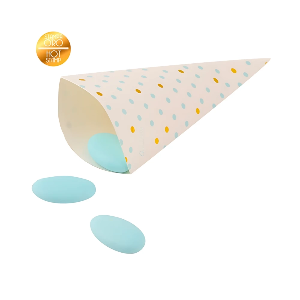 Coni portaconfetti o caramelle in carta co stampa celeste e oro, 10pz.