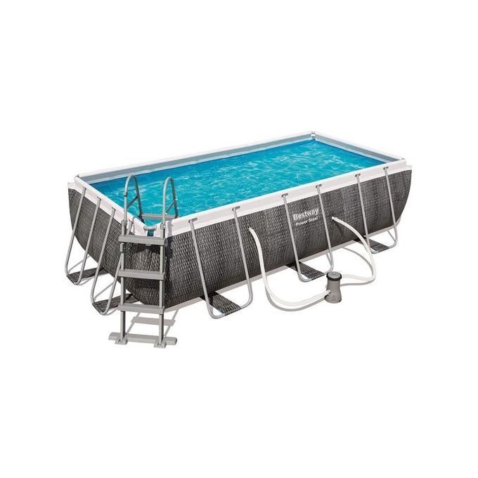 Bestway 56722 Piscina Power Steel Rettangolare 404x201x100 cm colore Rattan grigio scuro con pompa filtro-image