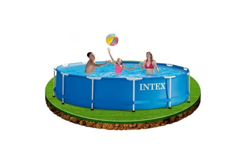 Intex Piscina Fuori Terra Metal Frame Rotonda con Pompa Filtro Acciaio e PVC Blu 366x76 cm 2006 L-h-image