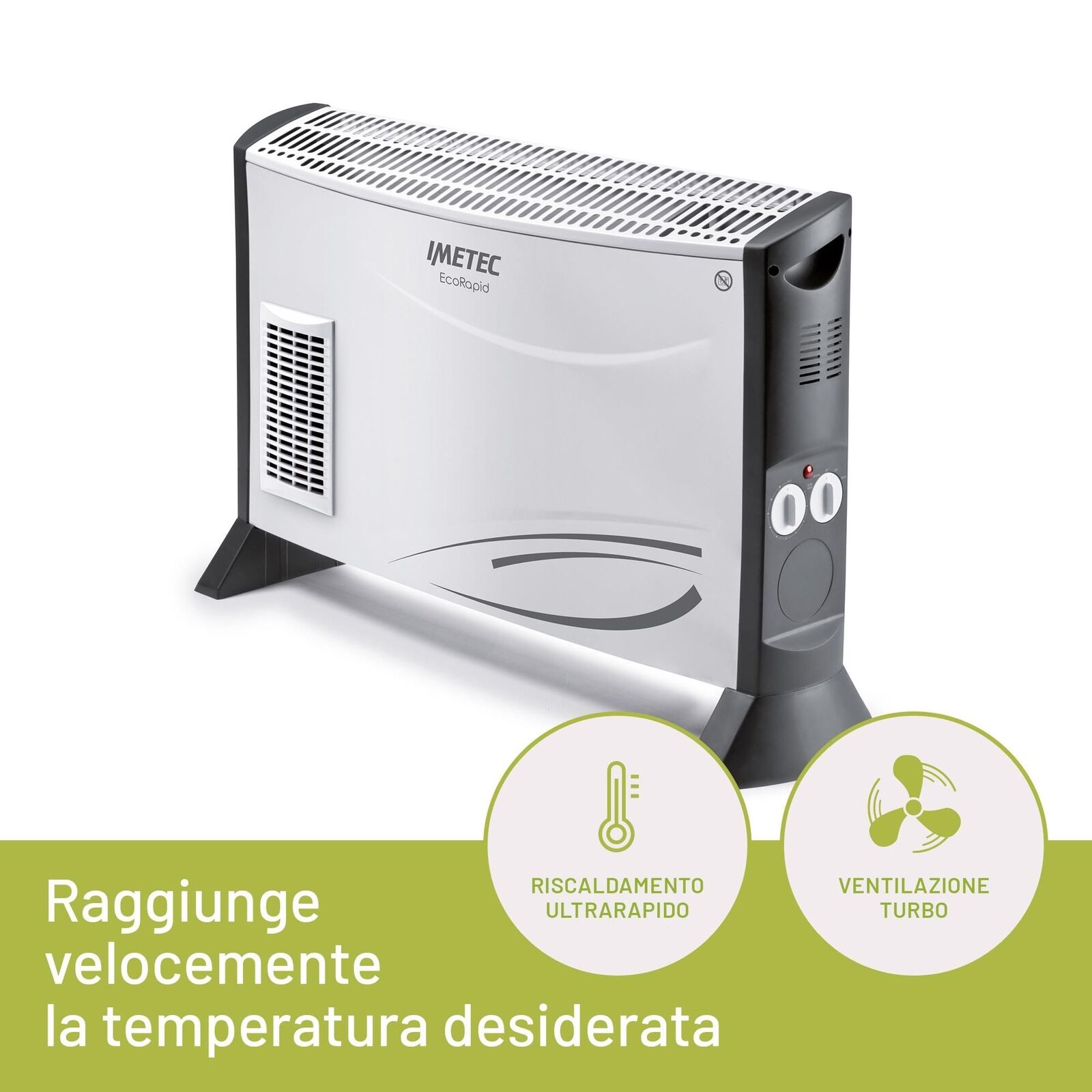 Imetec Eco Rapid, Stufa Elettrica 2000 W, Tecnologia A Basso Consumo Energetico, Termoconvettore 4 Temperature, Termostato Ambiente, Silenzioso