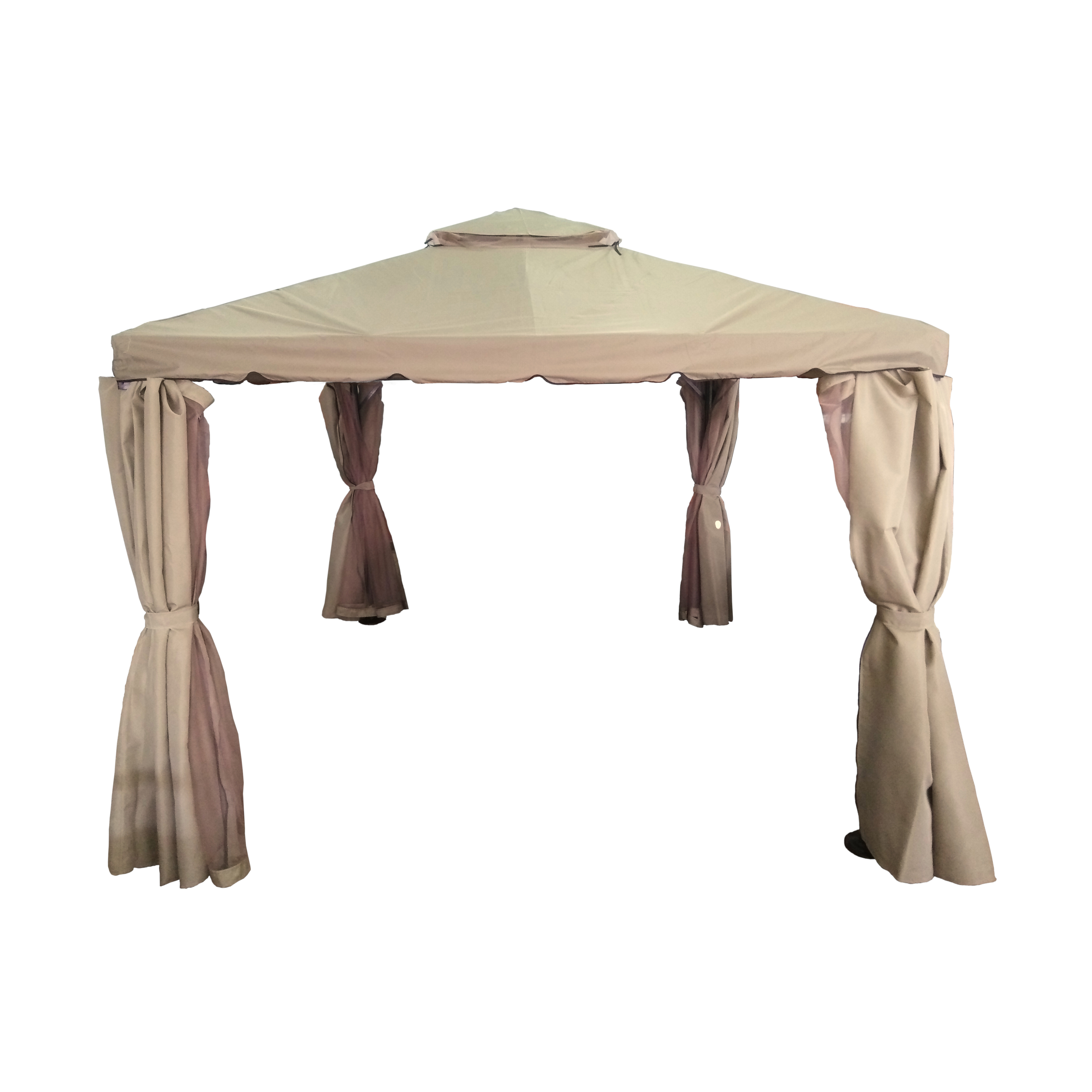 GAZEBO IPPOCRATE CON TELI E ZANZARIERE STRUTTURA COLORE CAFFE' E COPERTURA COLORE KAKI MT.3X3