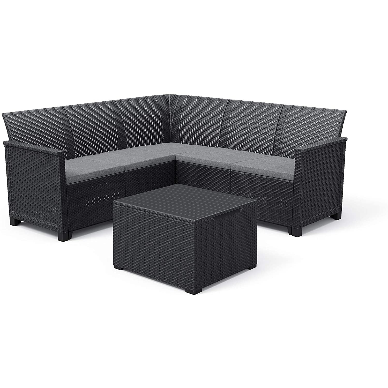 SET DIVANO ANGOLARE EMMA 172X172XH74CM IN RESINA GRAFITE EFFETTO RATTAN CON TAVOLO BASSO