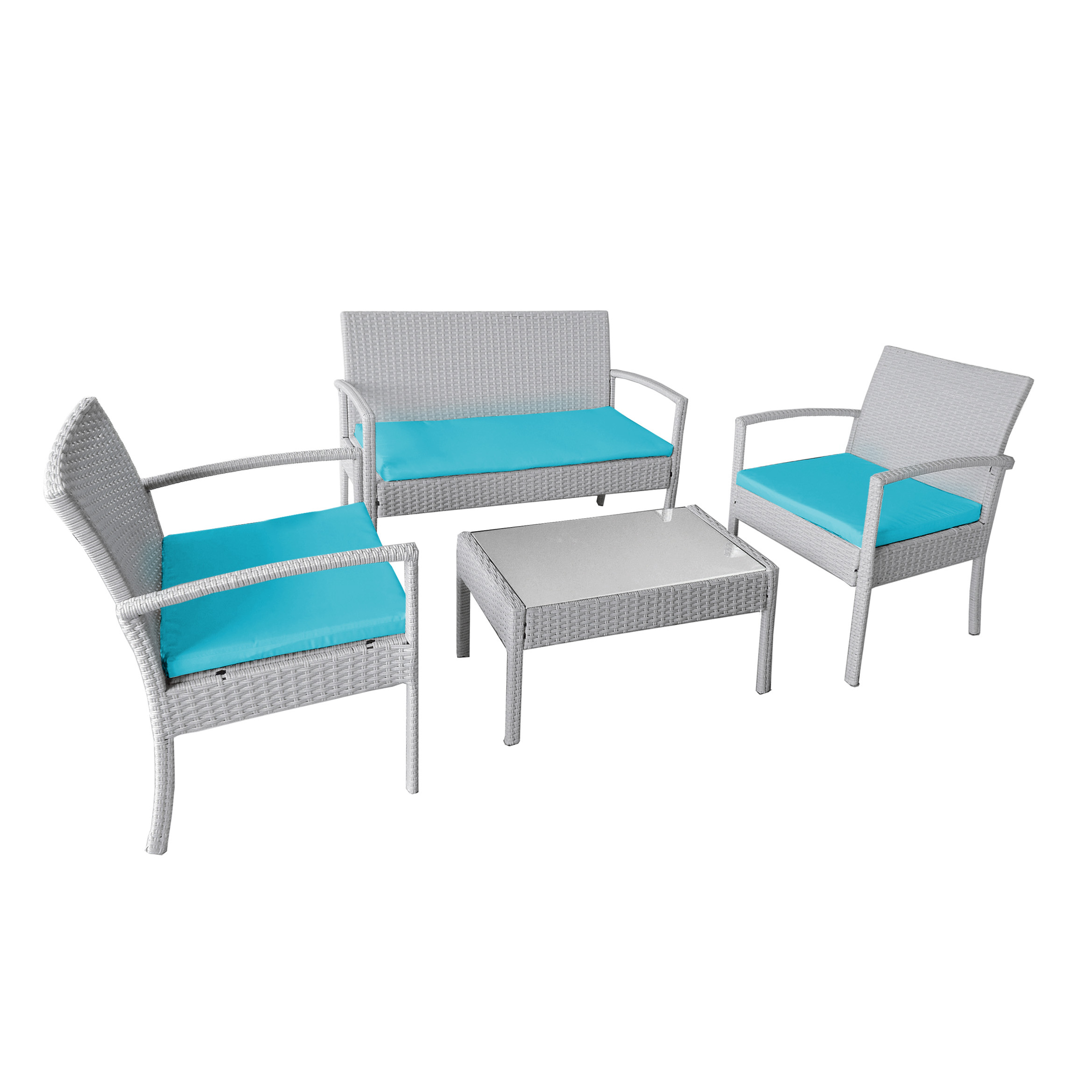 SET SALOTTO BOULEVARD BIANCO CON CUSCINI TURCHESE