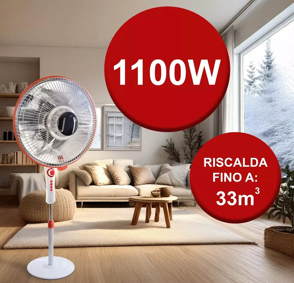 Image of Stufa al carbonio a piantana 1100W incandescenza Timer risparmio energetico 220V