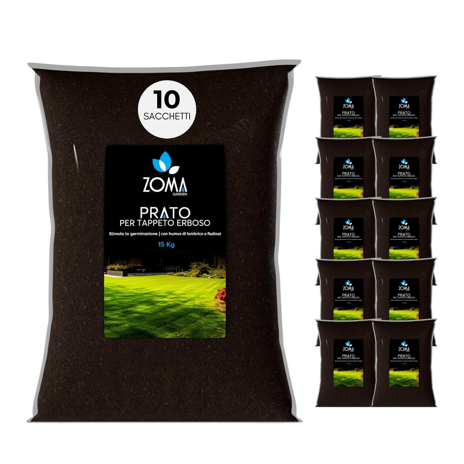 Image of ZOMA Terriccio per Prato di Qualità Superiore, Terriccio prato specifico per la germinazione, con Sabbia, Radinat e Humus di Lombrico - Terra prato Ideale per sementi e prati in zolle - 150KG