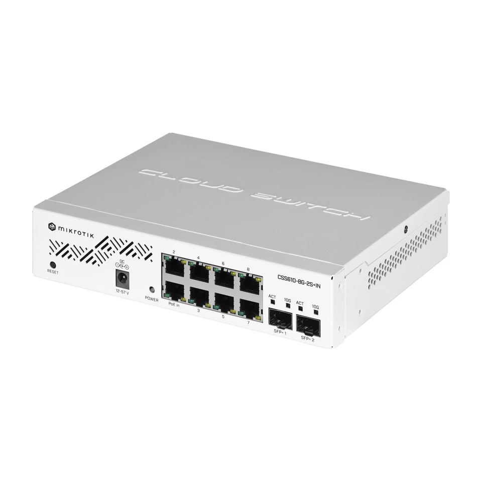 Image of Switch di rete Mikrotik CSS610-8G-2S+IN Gigabit Ethernet (10/100/1000) con Power over Ethernet (PoE) Bianco