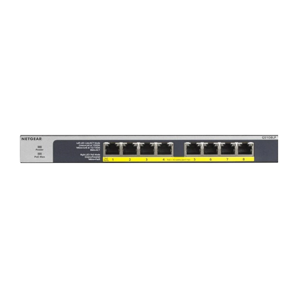 Image of NETGEAR GS108LP Switch Gigabit Ethernet non gestito con Power over Ethernet (PoE) 1U nero, grigio