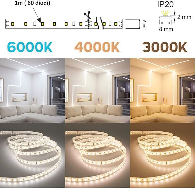 Canalina Alluminio Per Led Profilo Diffusore Cover opaca NO PUNTINI LUCE 2metri - Foto 26 di 33
