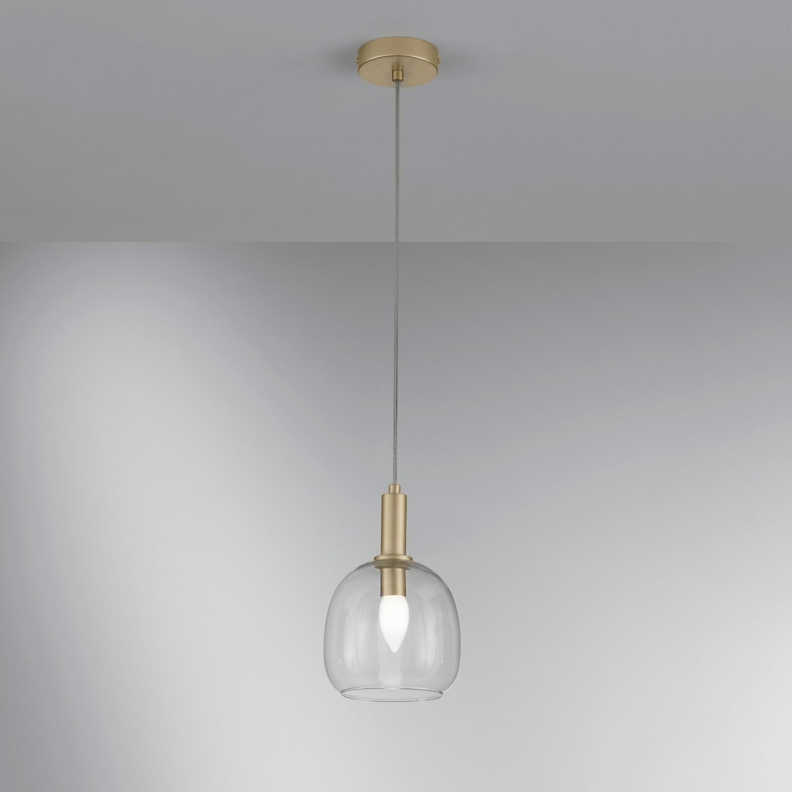 LAMPADARIO BRANDY 1XE14 D.16XH150CM ORO E VETRO.