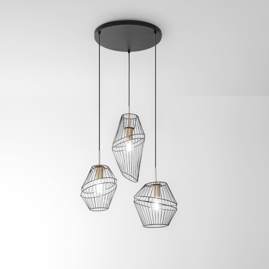 LAMPADARIO KIKO 3X E27 42X40XH150CM NERA/ORO.