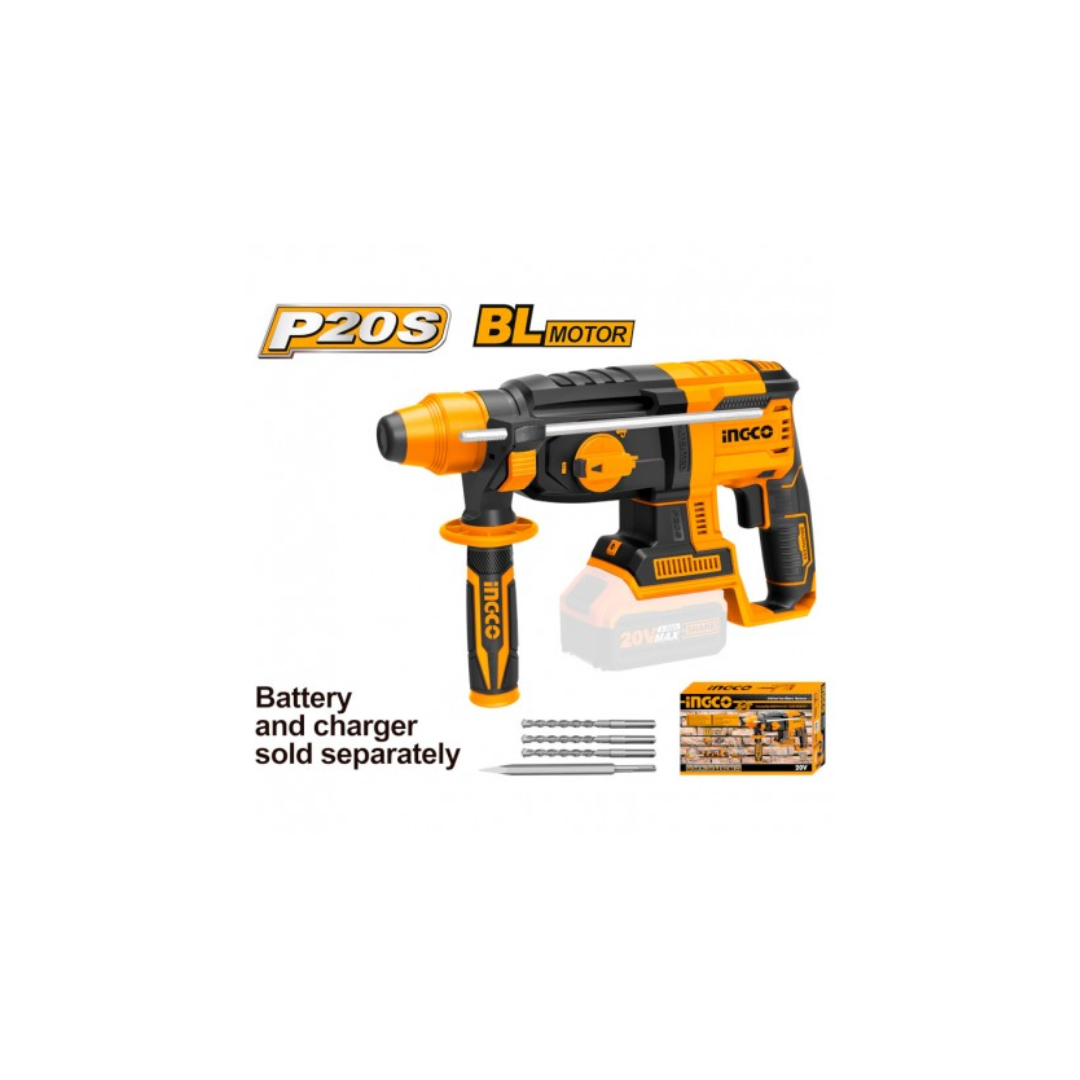 MARTELLO DEMOLITORE BRUSHLESS SOLO CORPO MACCHINA , 3 PUNTE E 1 SCALPELLO INGCO CRHLI20228