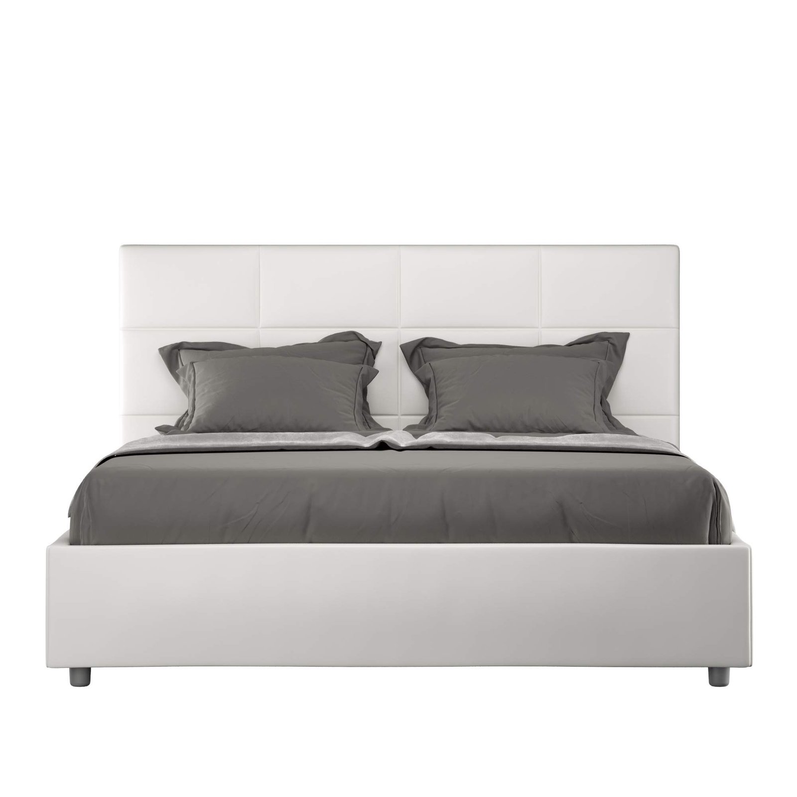Letto Matrimoniale rivestito in Similpelle - MIKA Tipologia Letto: Alzata Doppia, Colore: Bianco, Dimensione Rete: 160x210