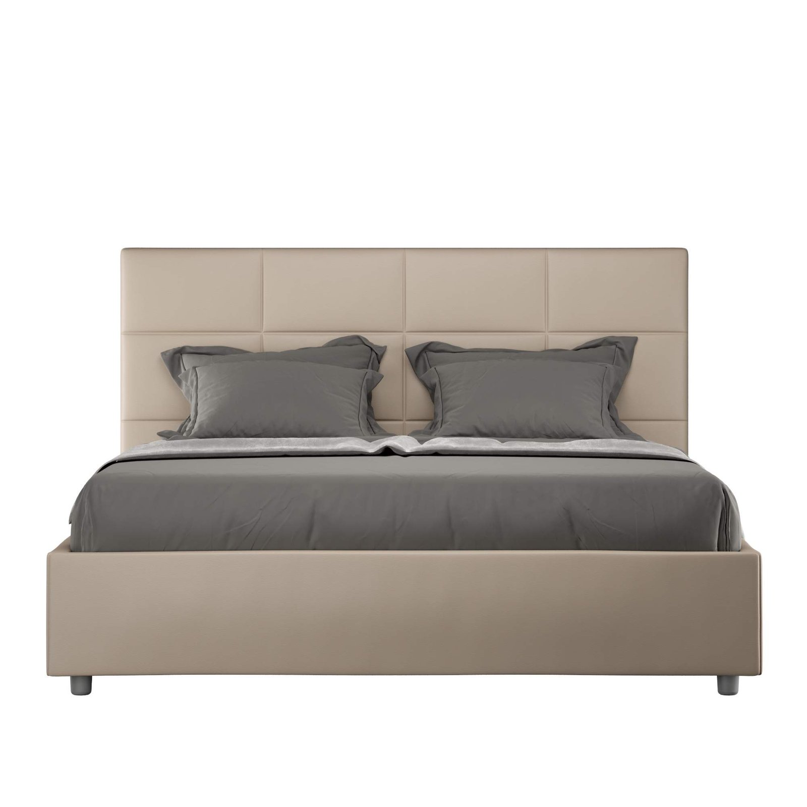Letto Matrimoniale rivestito in Similpelle - MIKA Colore: Tortora, Tipologia Letto: Con Rete, Dimensione Rete: 160x200