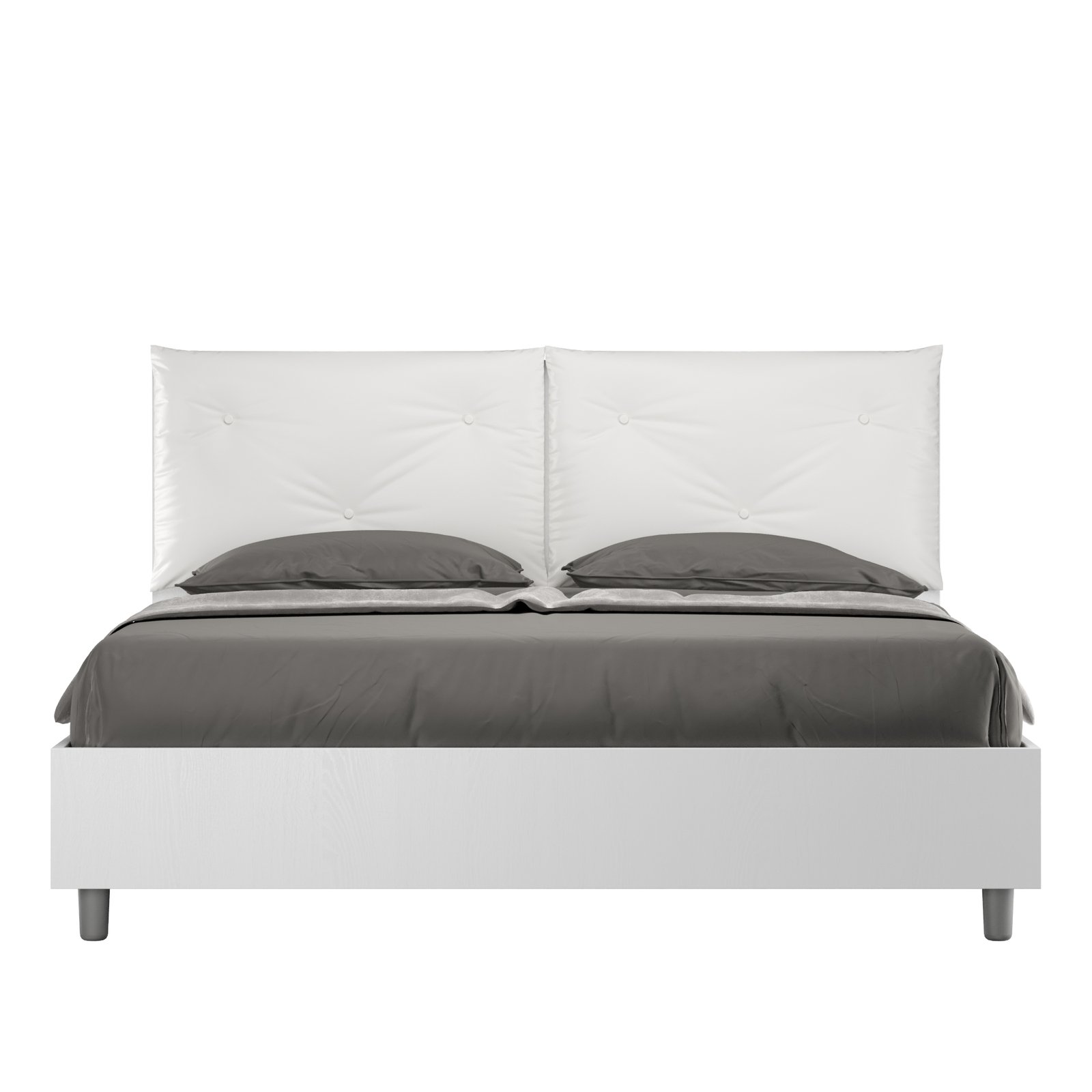 Letto Matrimoniale con cuscini in Similpelle - EGOS APPIA Colore: Bianco, Dimensione Rete: 160x190, Tipologia Letto: Alzata Doppia