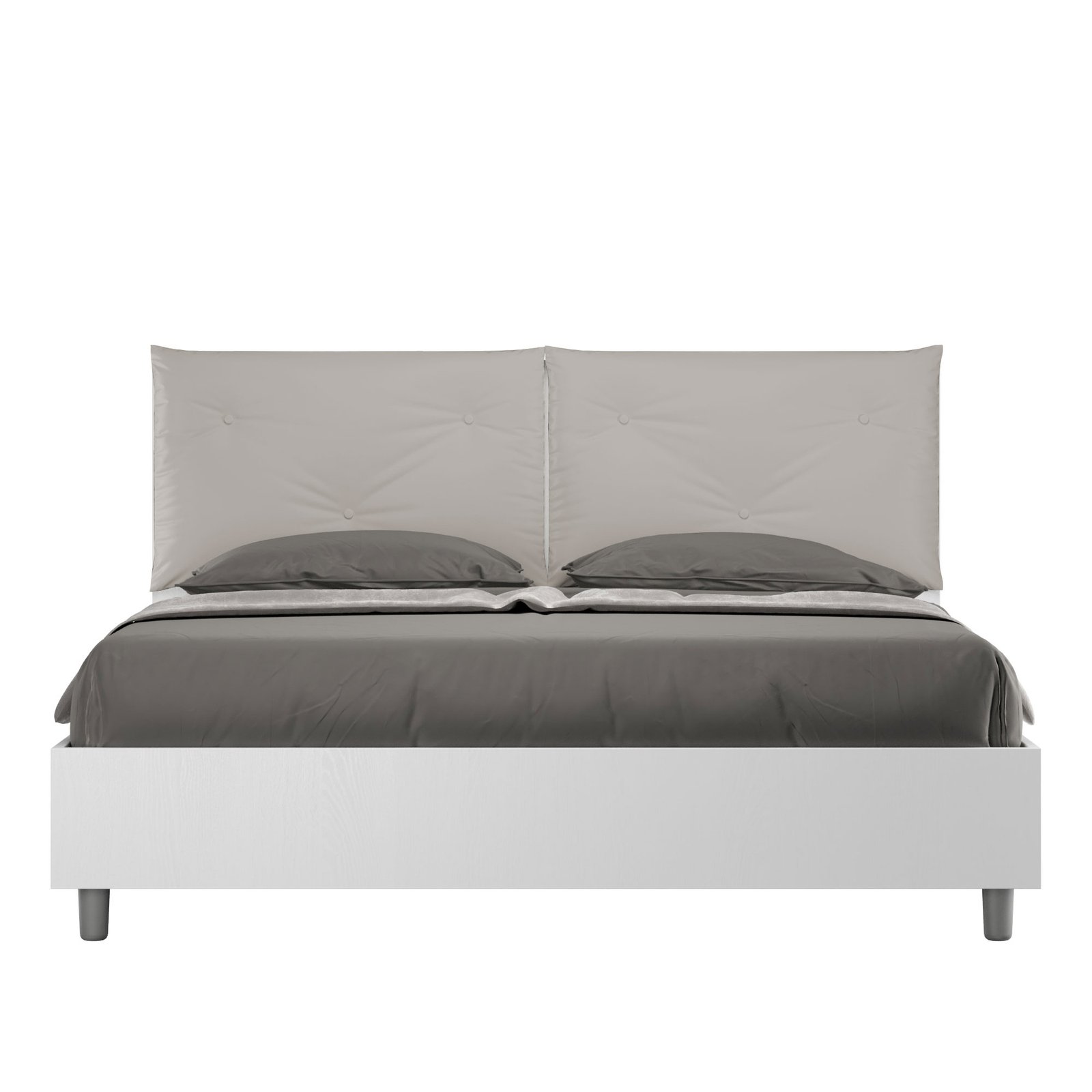 Letto Matrimoniale con cuscini in Similpelle - EGOS APPIA Colore: Tortora, Dimensione Rete: 160x190, Tipologia Letto: Alzata Doppia
