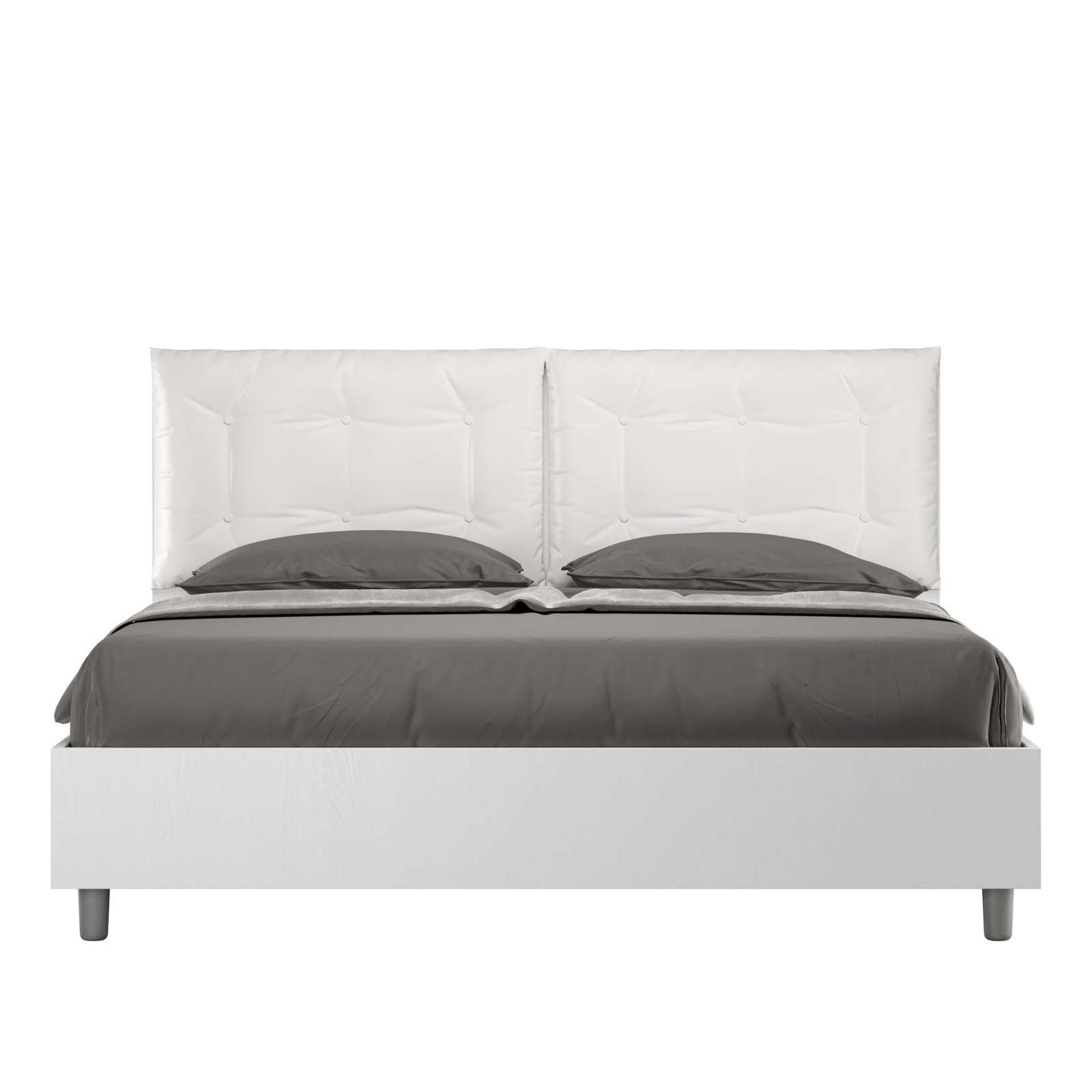Letto Matrimoniale con cuscini in Similpelle - EGOS ANNALISA Colore: Bianco, Tipologia Letto: Alzata Doppia, Dimensione Rete: 160x190