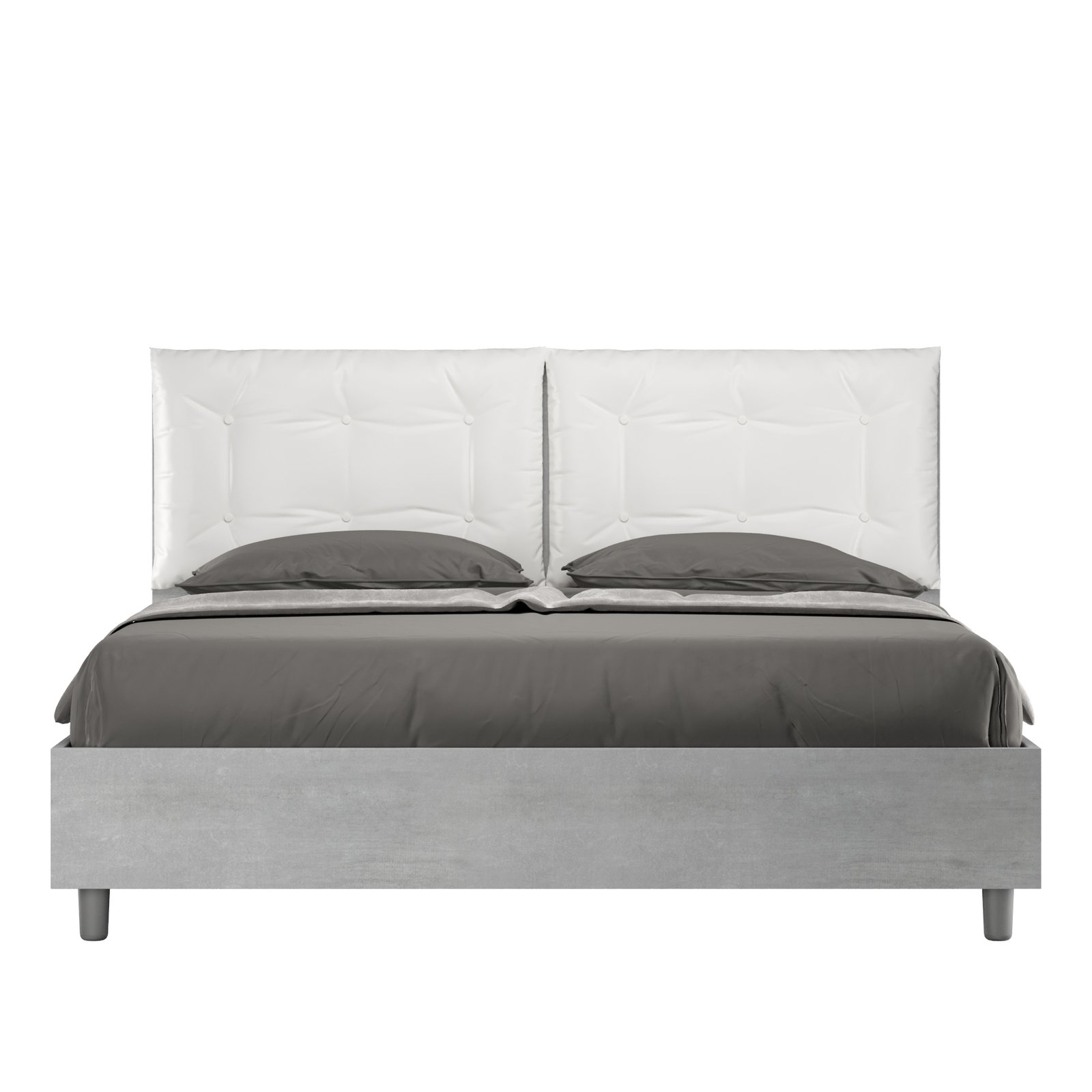 Image of Letto Matrimoniale con cuscini in Similpelle - EGOS ANNALISA Tipologia Letto: Alzata Doppia, Dimensione Rete: 160x190, Colore: Cemento Bianco