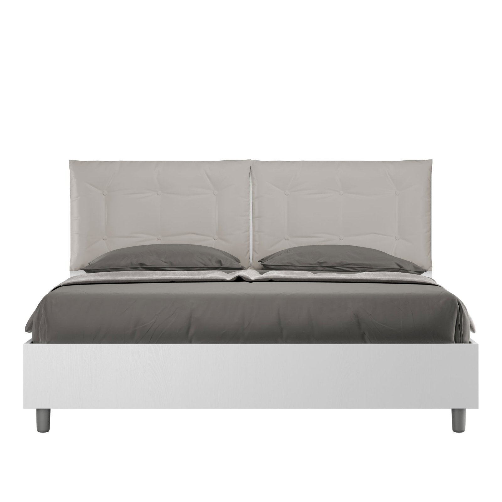 Letto Matrimoniale con cuscini in Similpelle - EGOS ANNALISA Colore: Tortora, Tipologia Letto: Alzata Doppia, Dimensione Rete: 160x190
