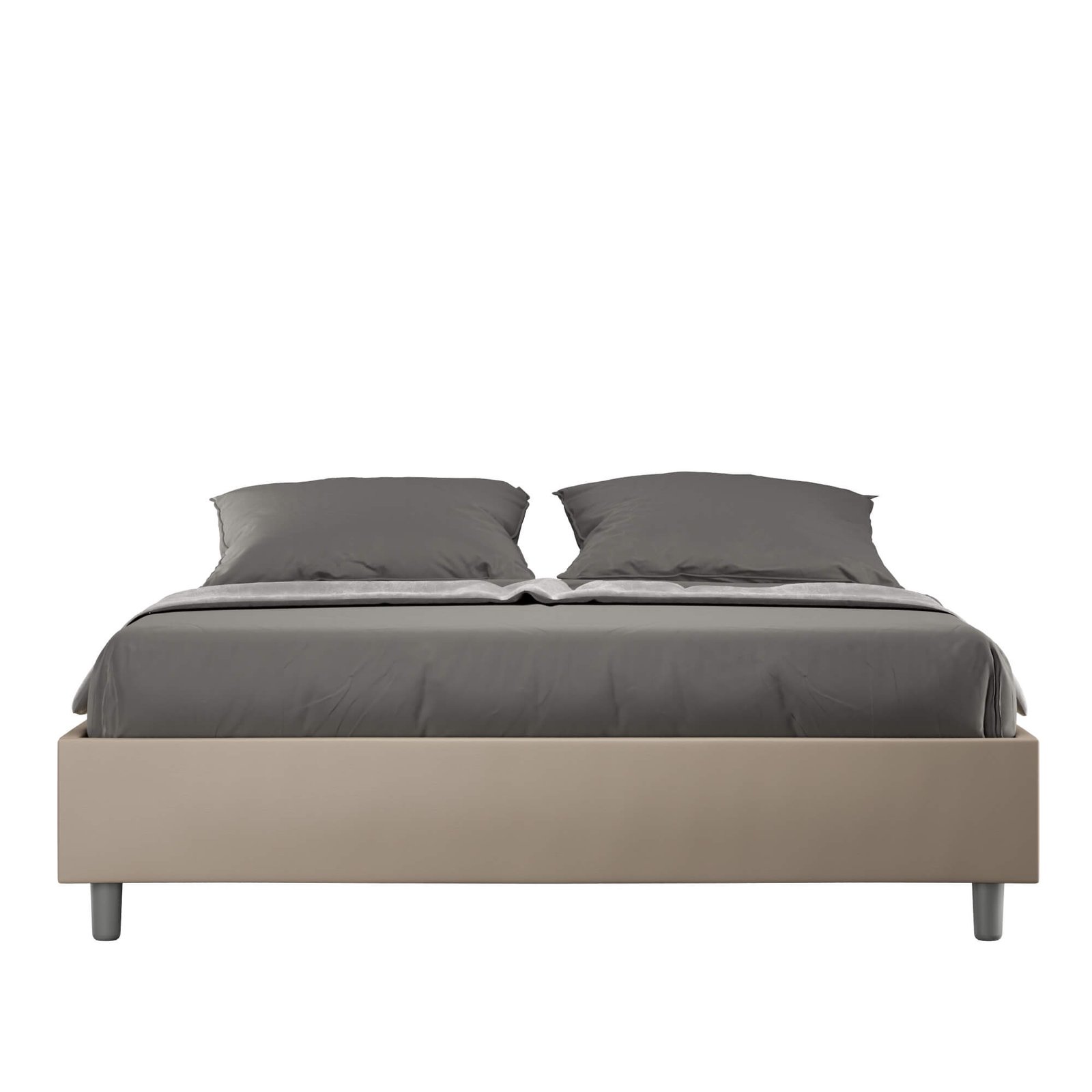 Letto Matrimoniale rivestito in Similpelle - AZELIA Tipologia Letto: Con Rete e Contenitore, Colore: Tortora, Dimensione Rete: 160x190