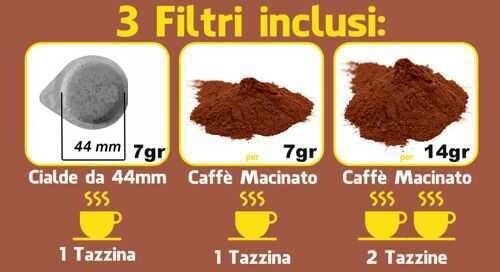 Macchina per caffè espresso e Cappuccino Retrò con 3 FILTRI polvere e cialda ESE