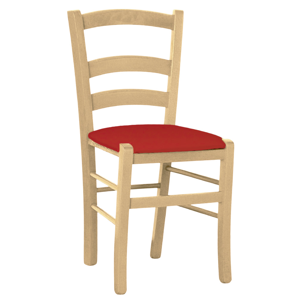 Chaise en bois naturel de Venise avec siège rouge