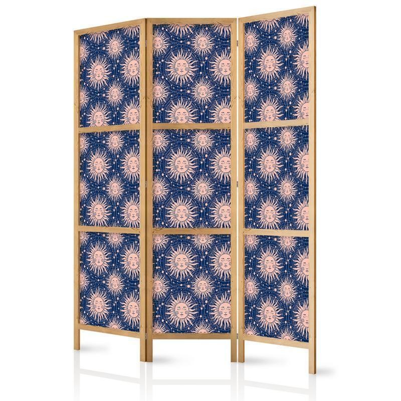 Image of Paravento giapponese - Sunny Patterns - Repeating Sun Motif on a Navy Background Larghezza x Altezza Decor: 135x172