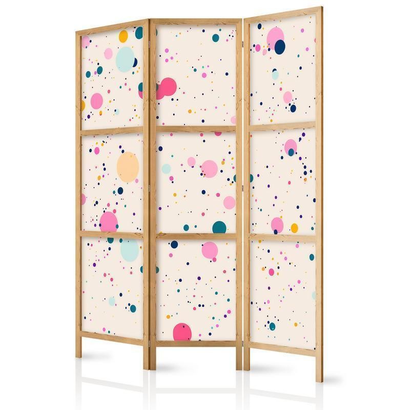 Image of Paravento giapponese - Dots - Spots and Splashes Multicolorosso - Cheerful Pattern on a Light Rosa Background Larghezza x Altezza Decor: 135x172