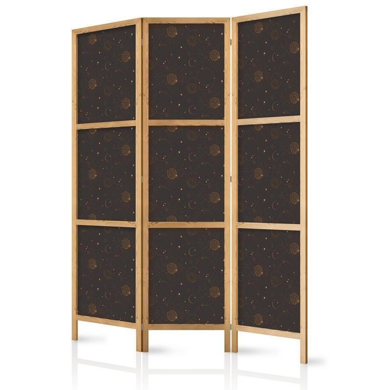 Image of Paravento giapponese - Night Sky - Artistic Composition of Suns and Planets on a nero Background Larghezza x Altezza Decor: 135x172