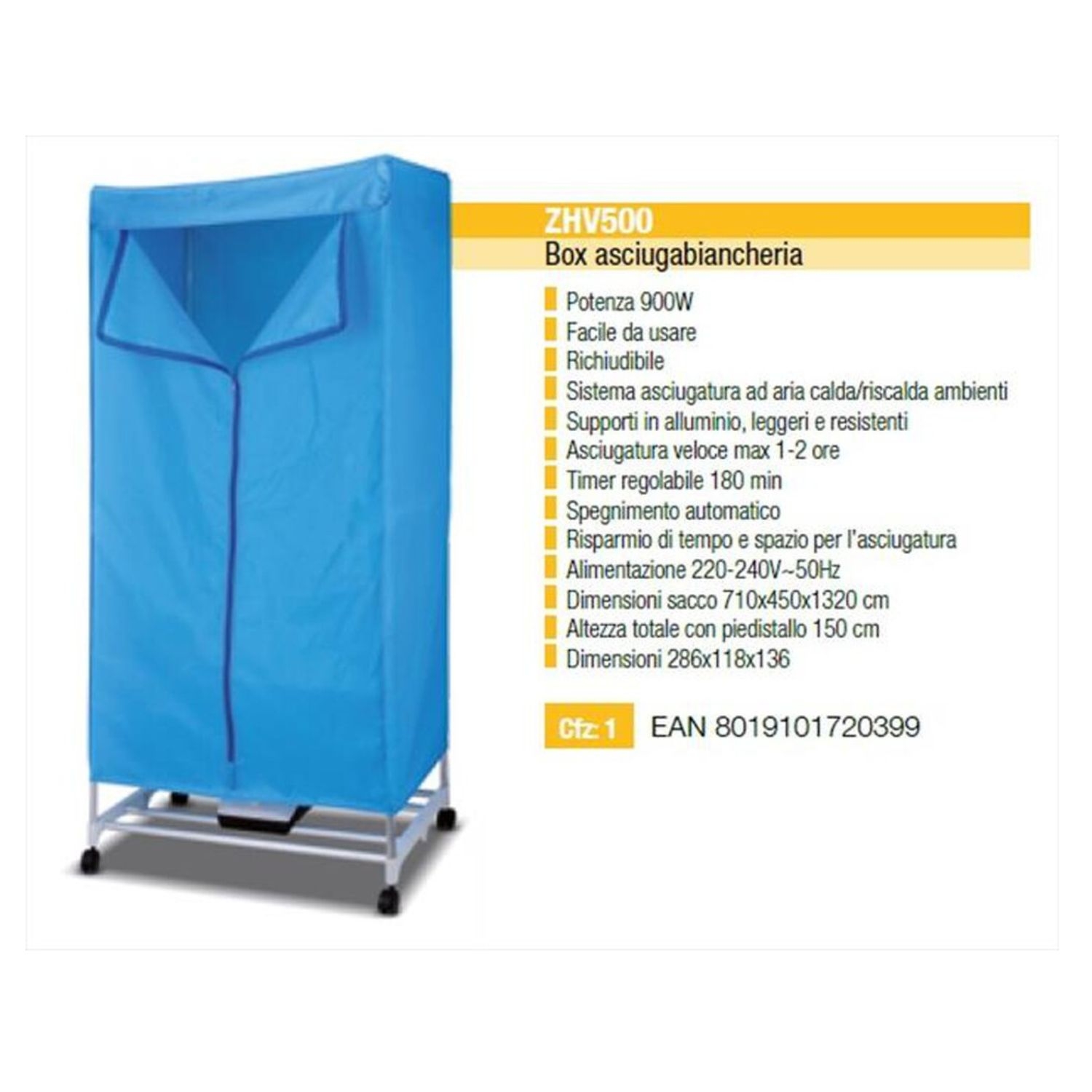 Asciuga biancheria Zephir Box AsciugaBiancheria ZHV500 900W Con Timer