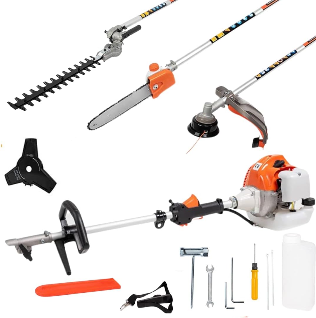 Image of Decespugliatore a Scoppio Multifunzione 4 in 1 con Tagliaerba, Motosega Tagliasiepi, Potatore Tagliabordi con Motore da 52cc 2 Tempi, Ideale per Giardinaggio
