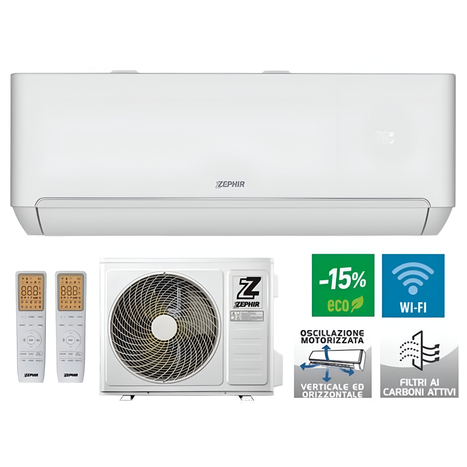Image of ZEPHIR Climatizzatore Condizionatore Monosplit ZTQ 9000 BTU Con Due Telecomandi Wifi MY24 Classe A++/A+ R32 (Unità Interna + Unità Esterna)