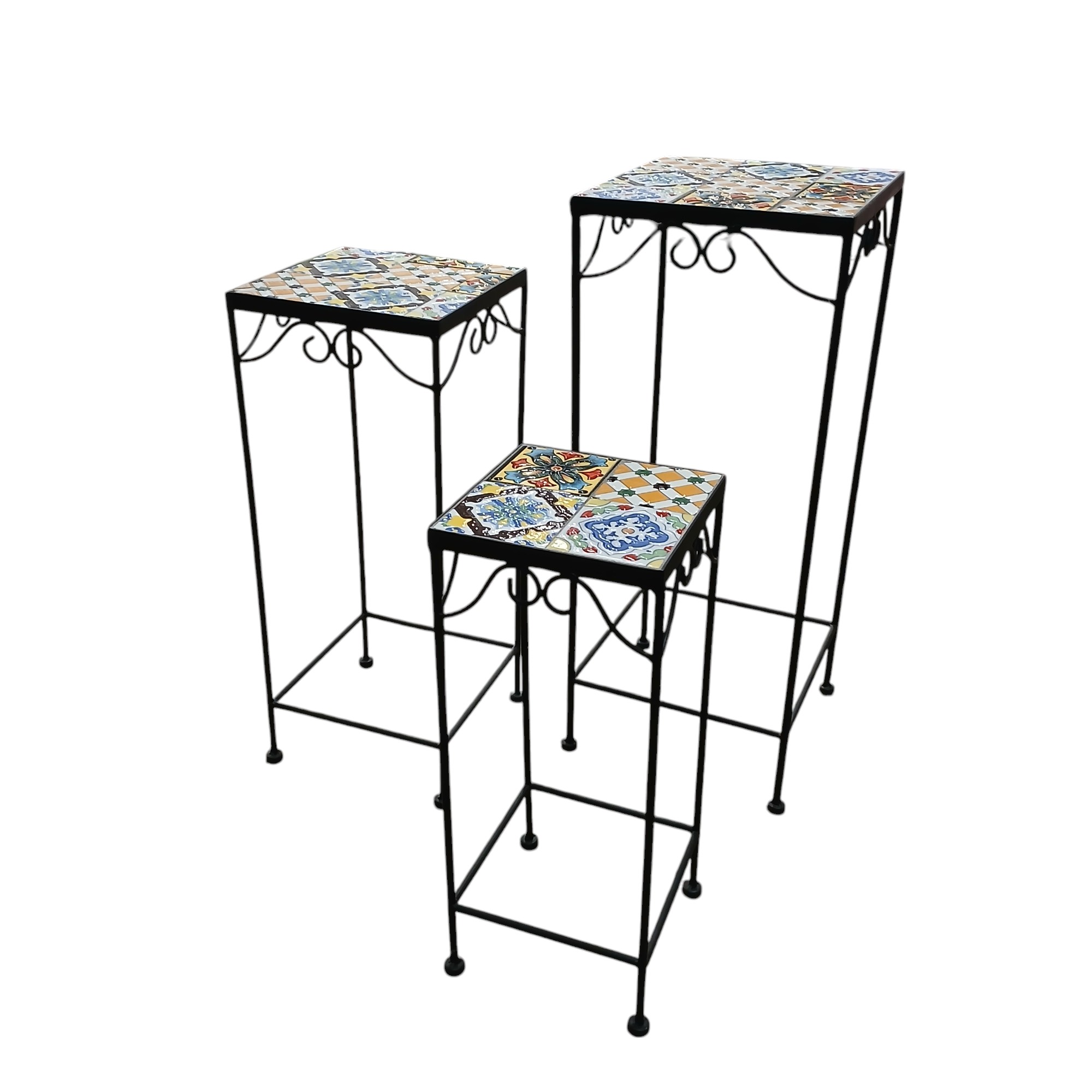 SET 3 PORTAVASI MOSAICO IN METALLO ANTRACITE