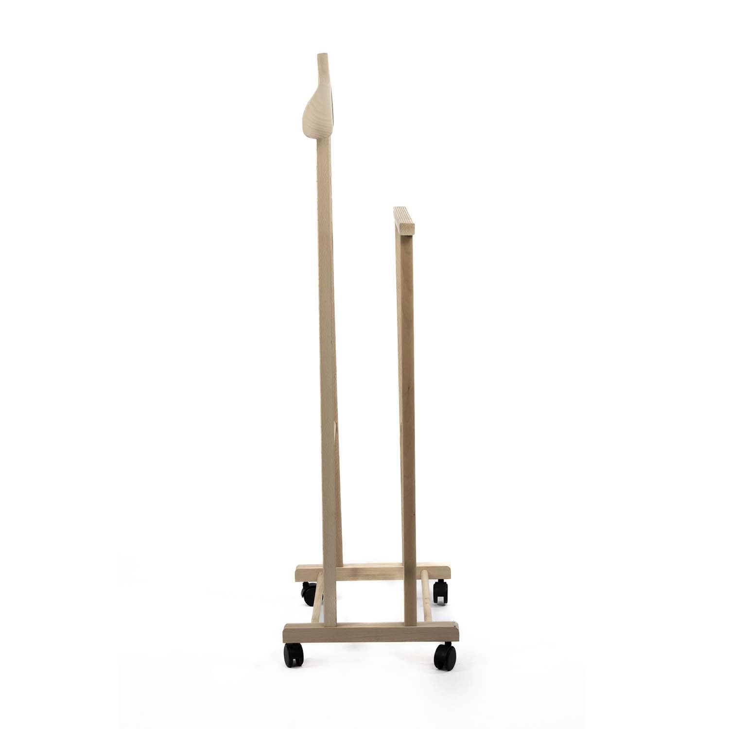 Image of Indossatore Appendiabiti Legno Faggio Rotelle Servo Muto Doppio Dimensioni 45 x 30 x 95 cm Appendiabiti Vestiti Camera Letto Cabina Armadio Colore: Naturale