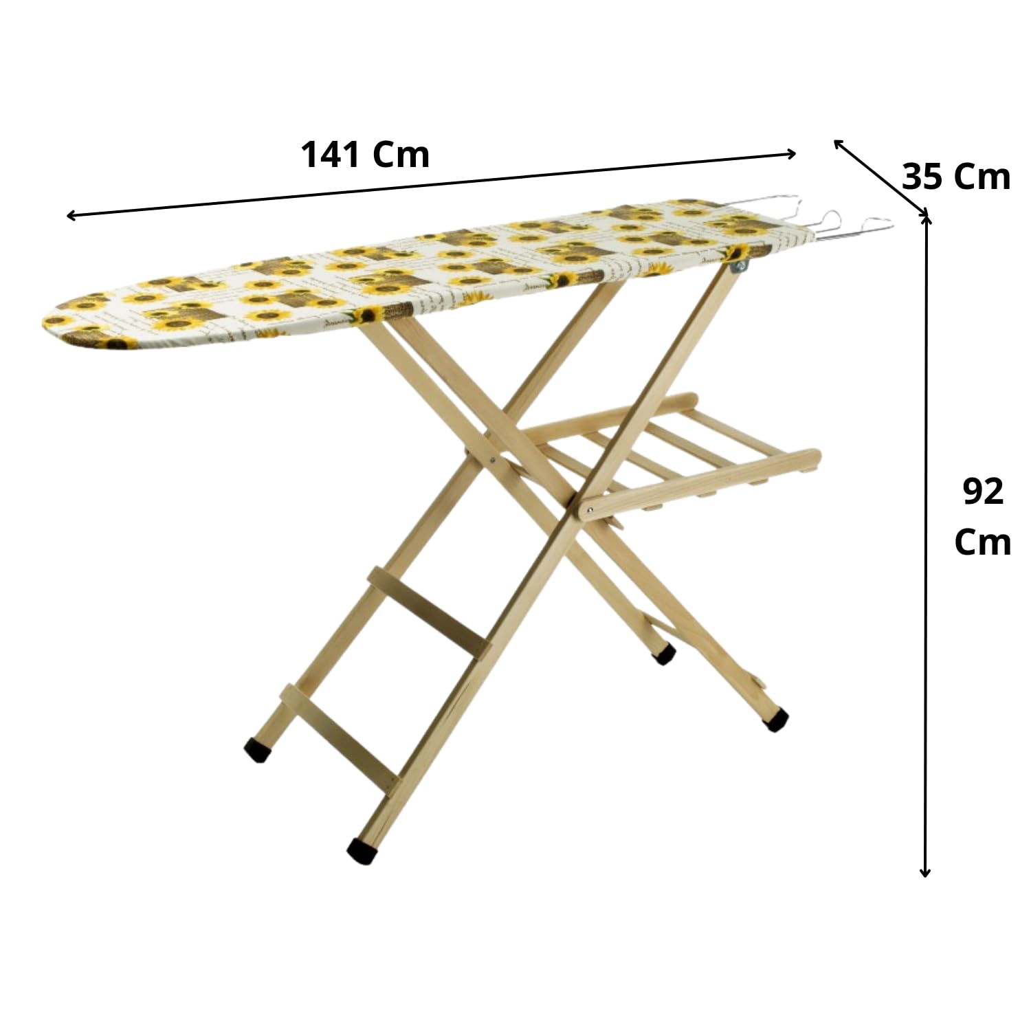 Asse Stiro in Legno Salvaspazio Pieghevole Altezza Regolabile Dimensioni 35 x 141 x 92 cm Antiscivolo Facile Sicuro Colore Mollettone Assortito Colore: Naturale