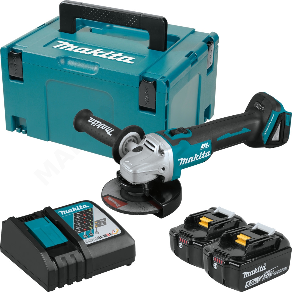 Image of Smerigliatrice a batteria Makita disco 125mm brushless 2 batterie 5 ah DGA504RTJ