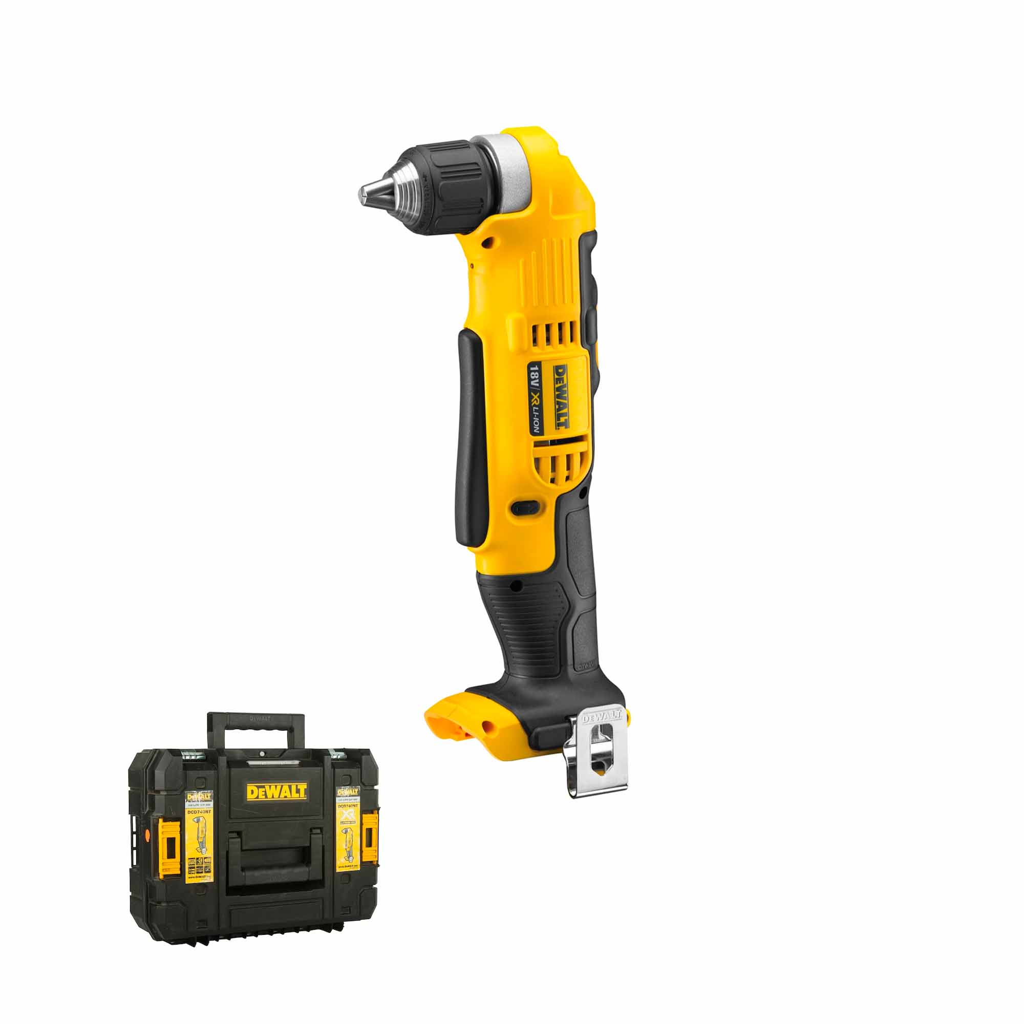 Trapano ad angolo DeWalt a batteria 18V mandrino 10mm naked DCD740NT