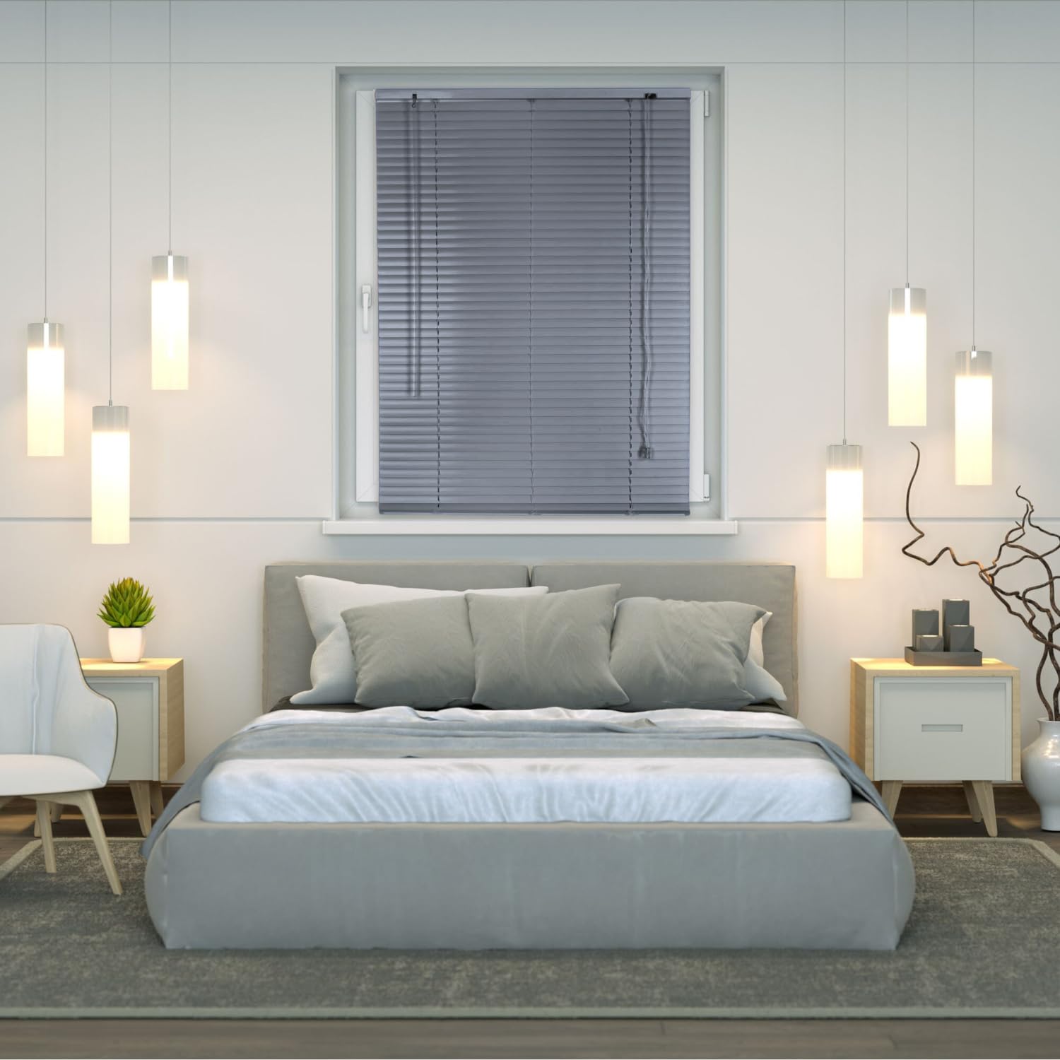 Veneziana PVC Vari Colori Lamelle Regolabili Varie Misure Privacy Protezione Solare Casa Ufficio Misura : 120 x 160 , Colore: Grigio