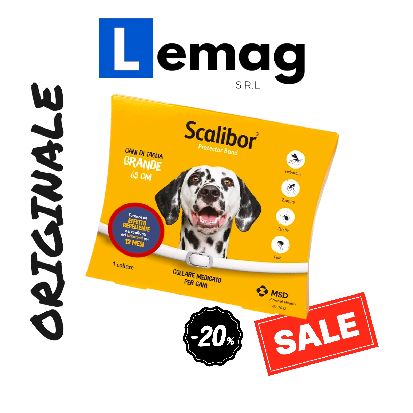 Image of SCALIBOR 65 cm Collare Antiparassitario per CANI di MEDIA E GRANDE Taglia