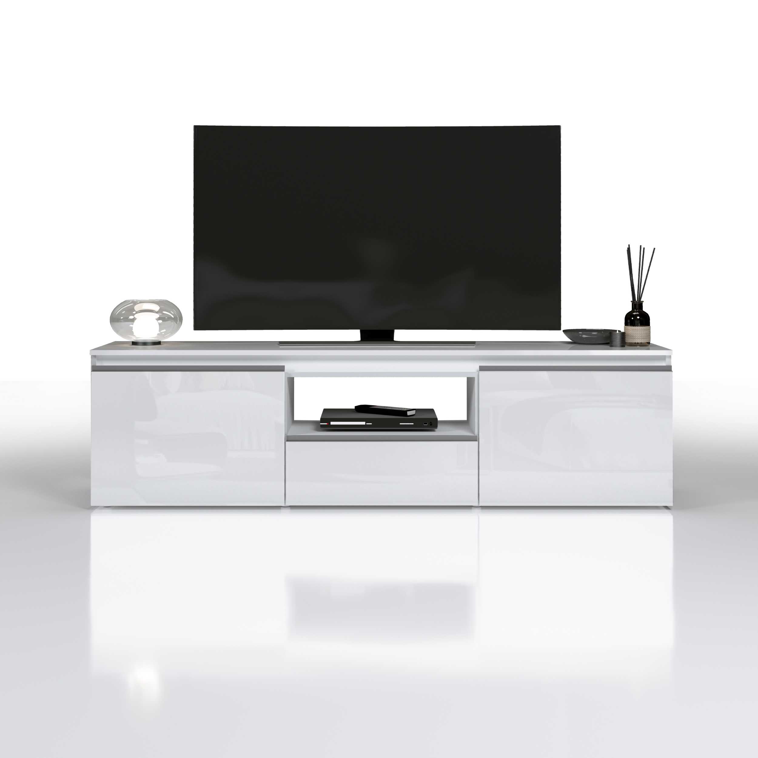 WHOUS Mobile Porta TV, Made in Italy DIMENSIONI: 180x40x50 cm, COLORE: Bianco lucido