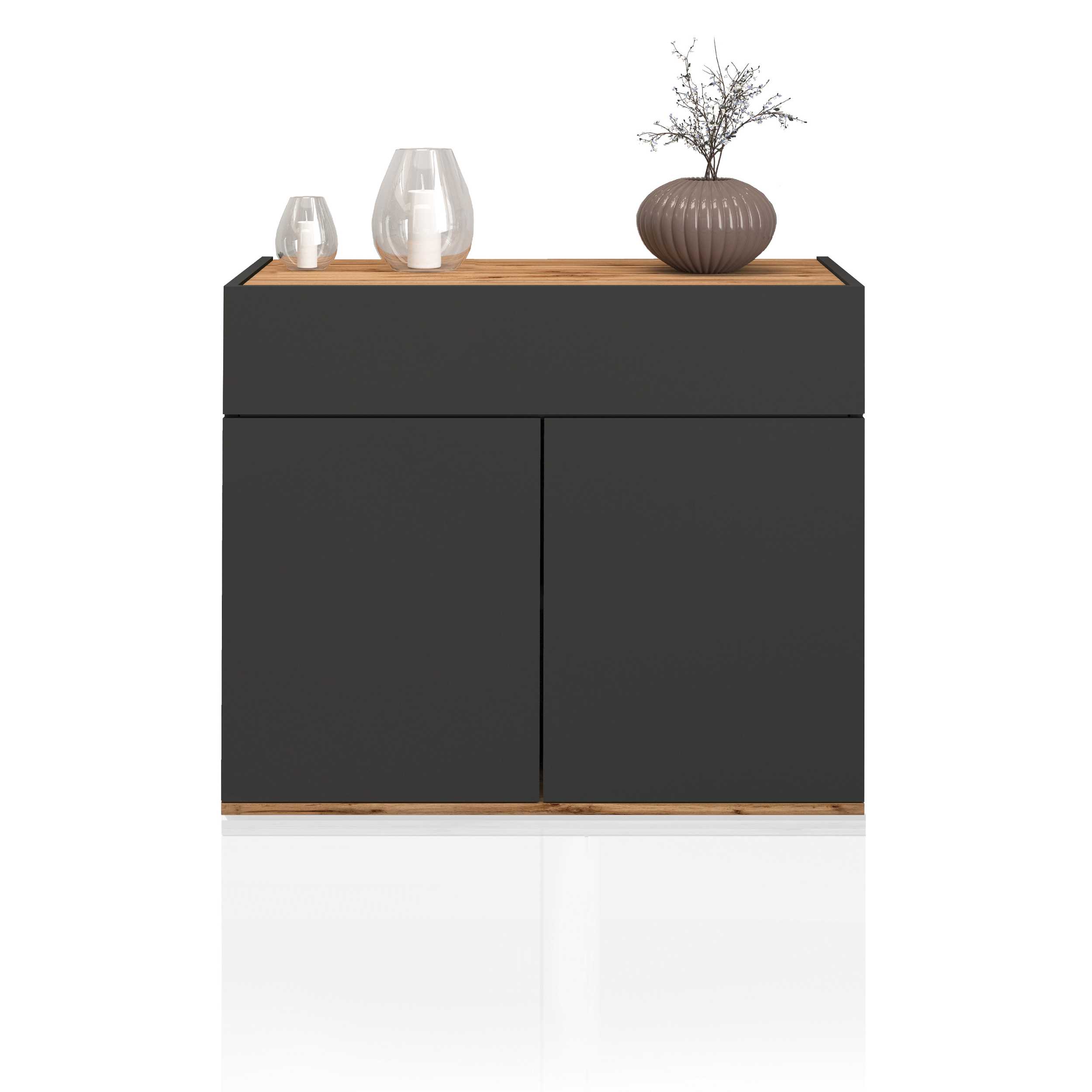 WHOUS Credenza Soggiorno, Made in Italy COLORE: Antracite Opaco e Rovere, STILE: 2 ante e 1 cassetto