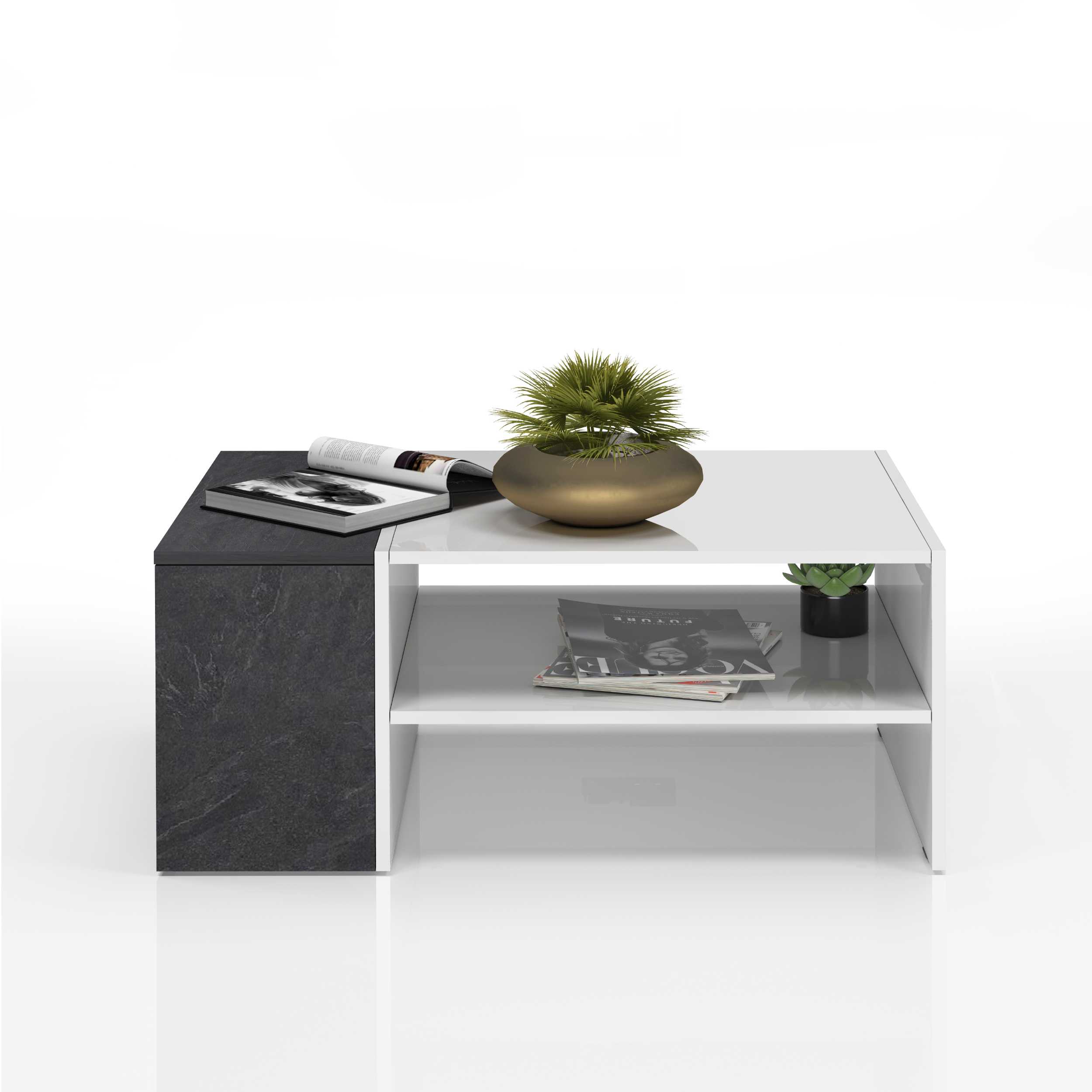 WHOUS Tavolino da Caffè 90x60x40 cm con Vano Contenitivo, Made in Italy COLORE: Bianco/report