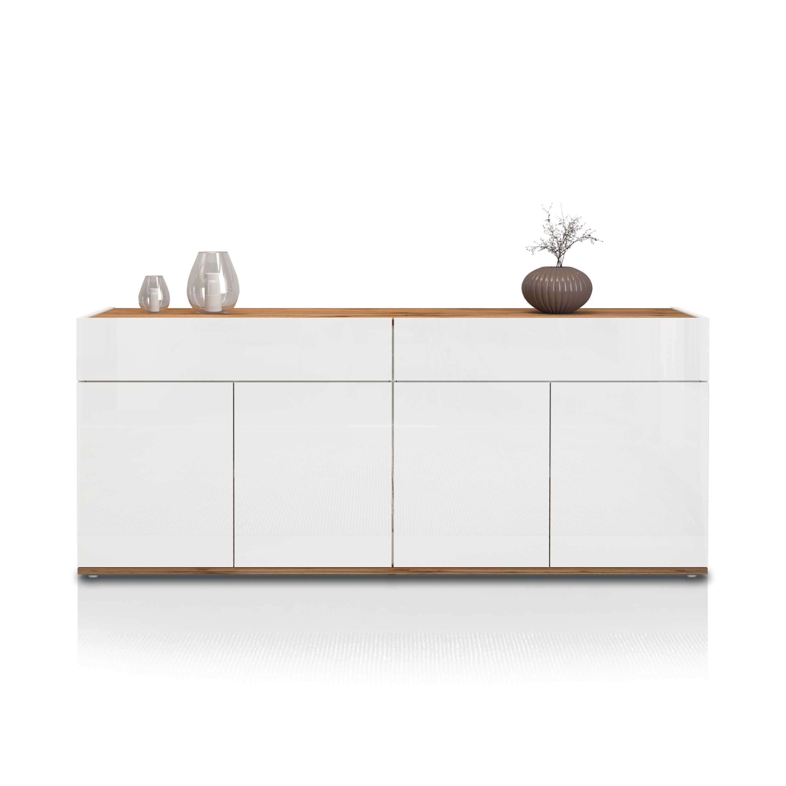 WHOUS Credenza Soggiorno, Made in Italy COLORE: Bianco Lucido e Rovere, STILE: 4 ante e 2 cassetto